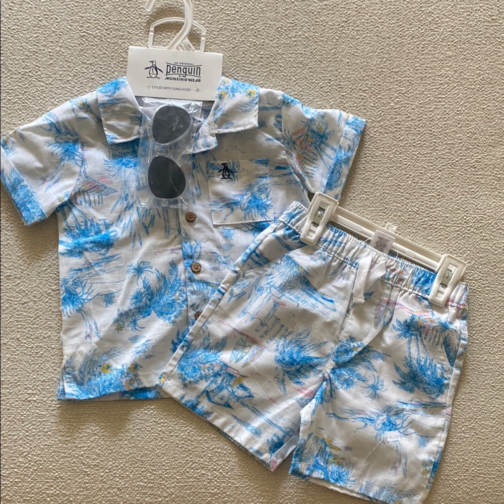 Penguin Boys Blue and White Tropical Matching Set